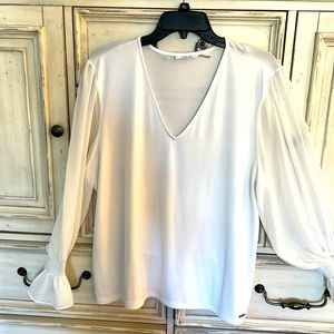 Calvin Klein White Long Sleeve Blouse V Neck XL